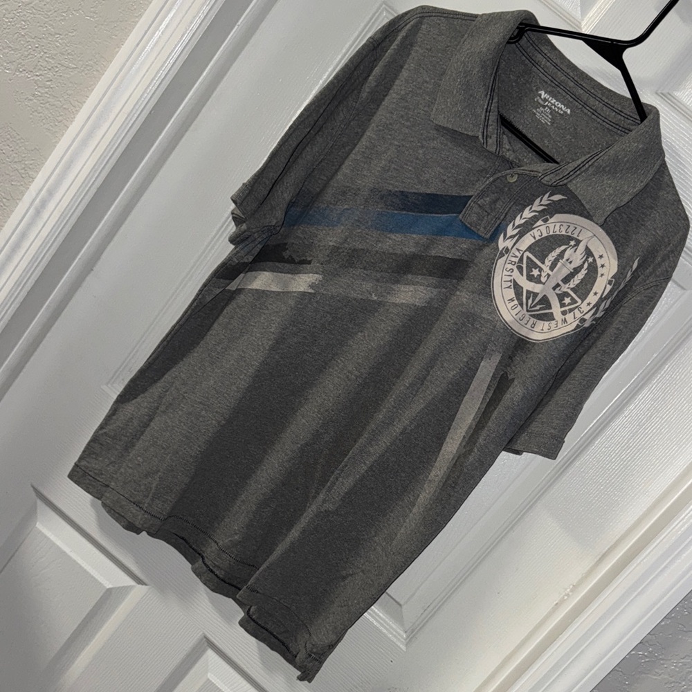 Arizona Jean Company Charcoal Polo with Blue Accents